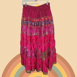 🌺 Wevez Tribal Patchwork Skirt –Fuschia, Pink and Green OS NWT 🌺
